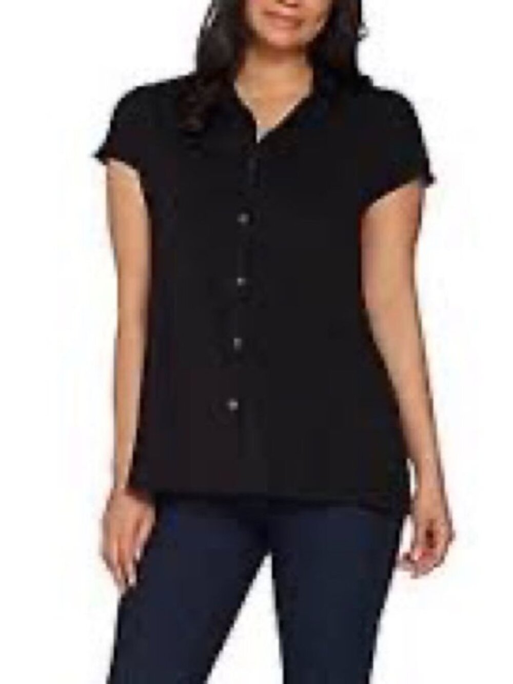 H by Halston Printed Jet Jersey Button Front Tunic